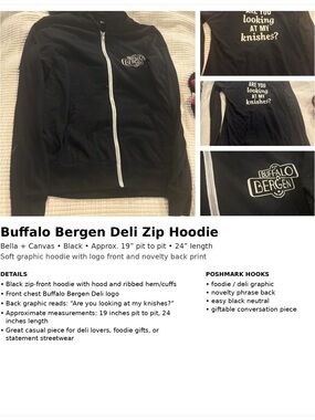 Buffalo Bergen Deli Bella Canvas Black Zip Hoodie Knishes